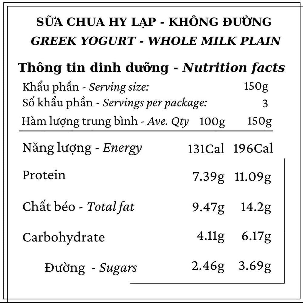 Sữa Chua Hy Lạp - Không Đường Men Sống