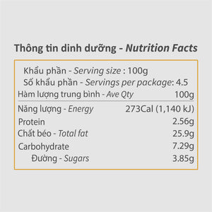 Deep Blue Island vegan coconut yogurt nutrition info per 100g: 273 calo, 2.56g protein, 25.9g fat, 7.29g carbohydrate, 3.85g sugars